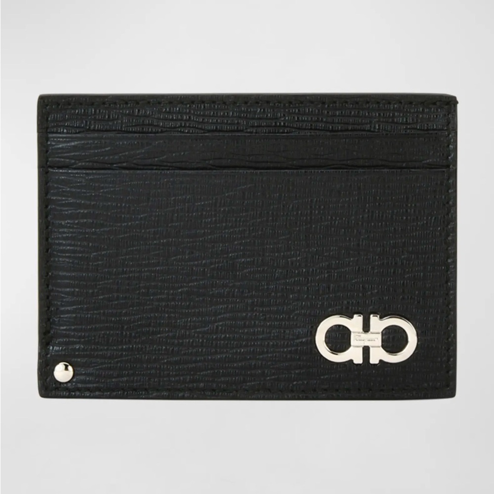 Salvatore Ferragamo Men’s Revival Gancini Leather Card Case w Flip-Out ID Window